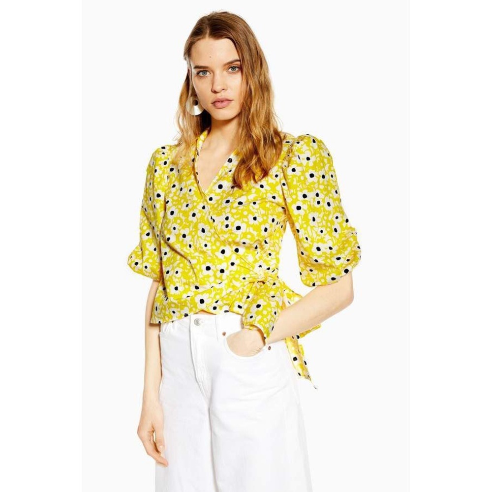 NWT Topshop Yellow Floral Cotton Wrap Top
